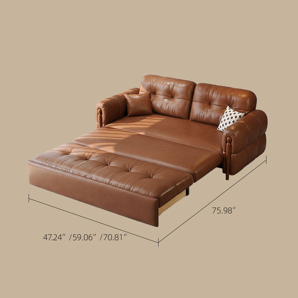 Modern Brown Faux Leather Sofa Bed Pull-Out 2-in-1 Convertible Sleeper Couch