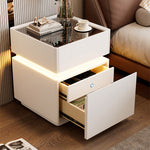 Load image into Gallery viewer, Modern LED Nightstand with Glass Top 2 Drawers Smart Bedside Table High Gloss White Design
