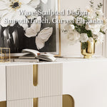 Load image into Gallery viewer, Sideboard Cabinet Modern Minimalist Ribbed Drawers Golden Base Marble Top Storage Unit
