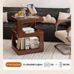 Load image into Gallery viewer, Modern Solid Wood Bedside Table with Fluted Glass Top Multi Layer Storage Nightstand
