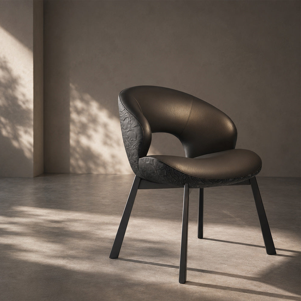 Modern Curved Dining Chair Set of 2 with Upholstered Seat & Carbon Steel Frame