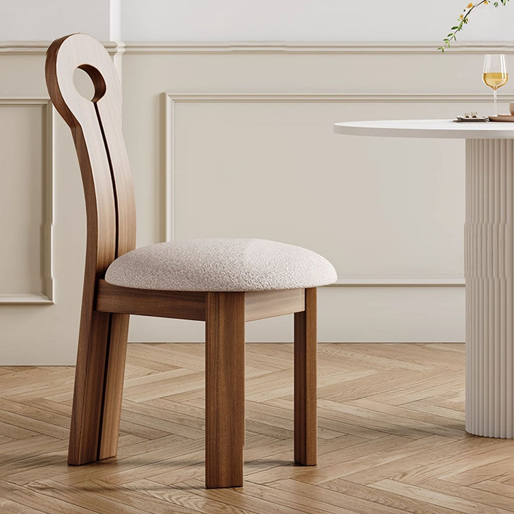 Modern Wood Dining Chair with Sculpted Backrest & Soft Upholstered Seat