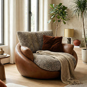 Modern Oversized Lounge Chair Faux Leather Upholstery Deep Seat Cozy Accent Chair