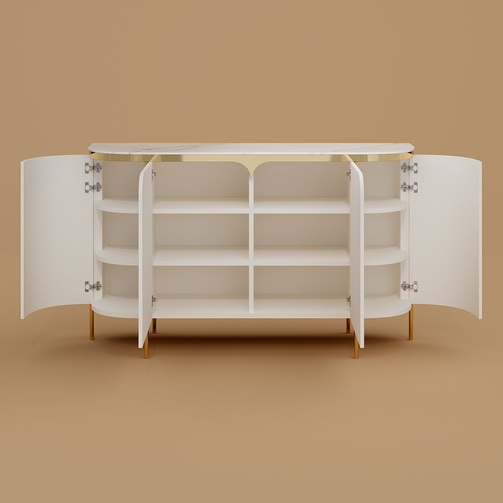 58.5'' White & Gold Contemporary Sideboard with Adjustable Shelves