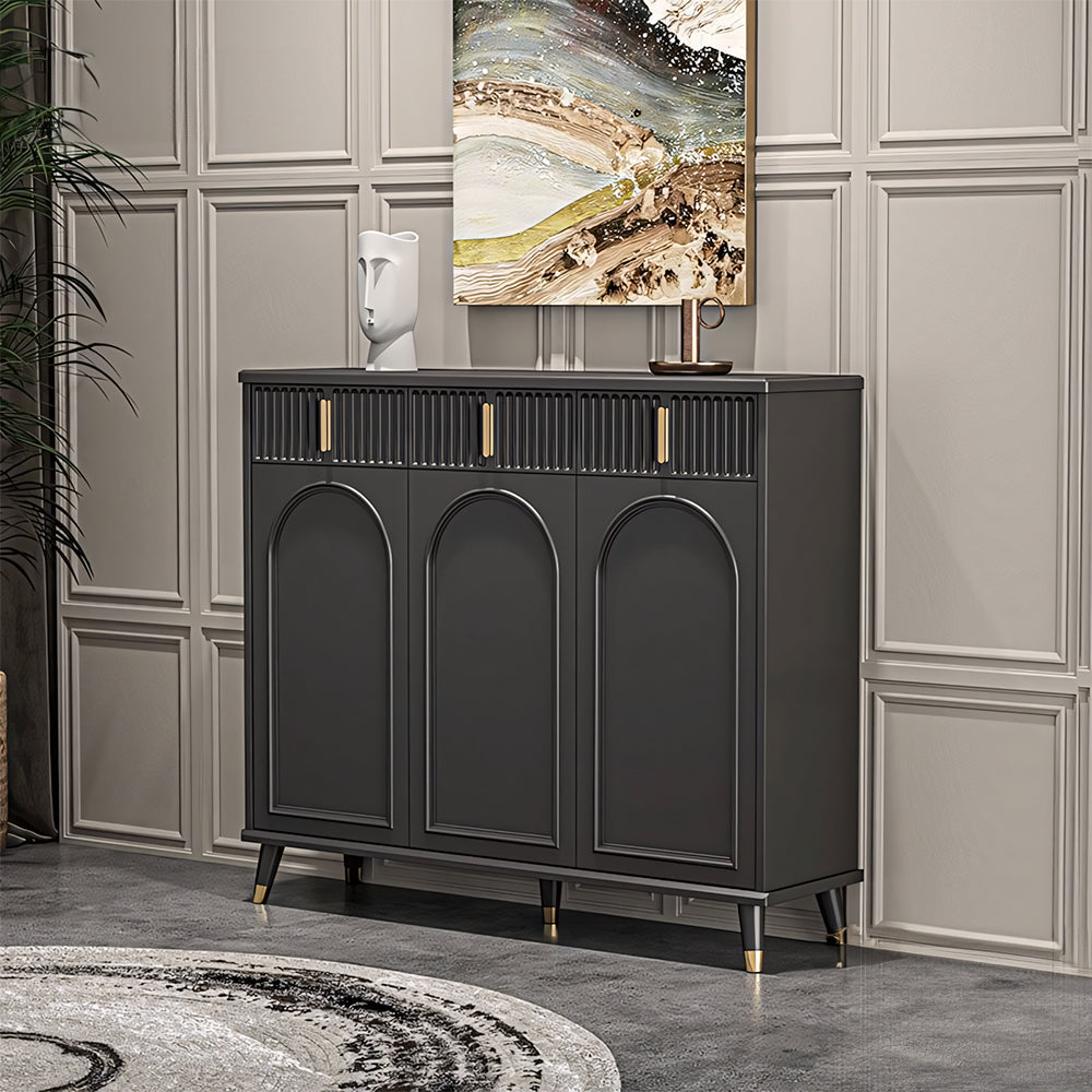 55.1" Modern Luxury Shoe Cabinet with Arched Panel Doors & Gold Accents Elegant Entryway Storage Sideboard