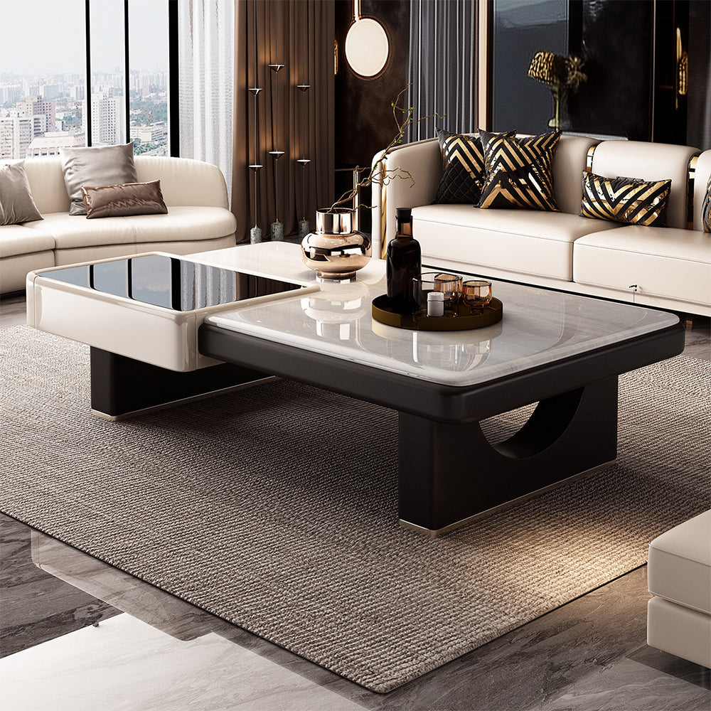 Modern Luxury Coffee Table with Marble Pattern Top and Black Accent Surface
