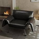 Load image into Gallery viewer, Modern Sculptural Leather Lounge Chair Adjustable Armrest Accent Chair with Metal Legs Contemporary Artistic Seating
