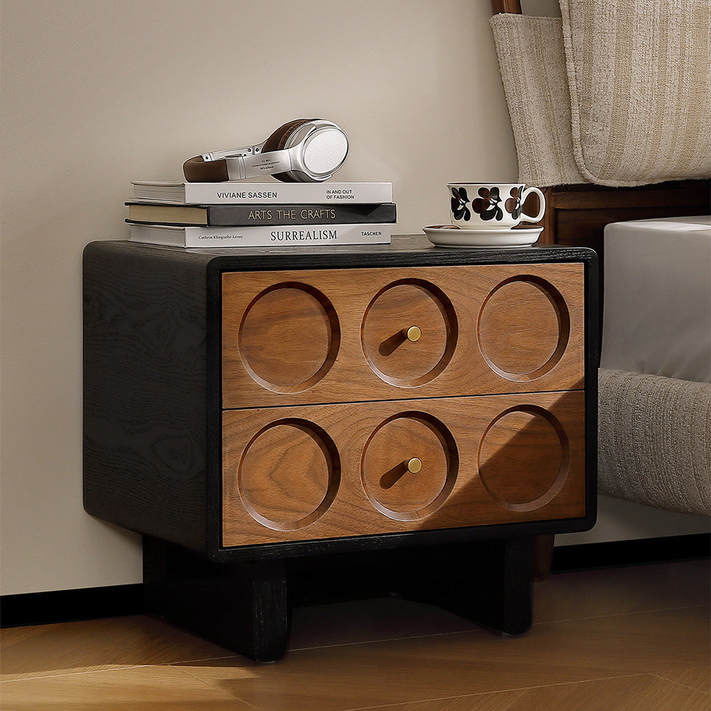 Mid Century Modern Walnut Nightstand with Geometric Drawer Design