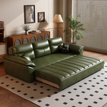 Load image into Gallery viewer, Green faux leather convertible sofa bed with hidden storage drawers
