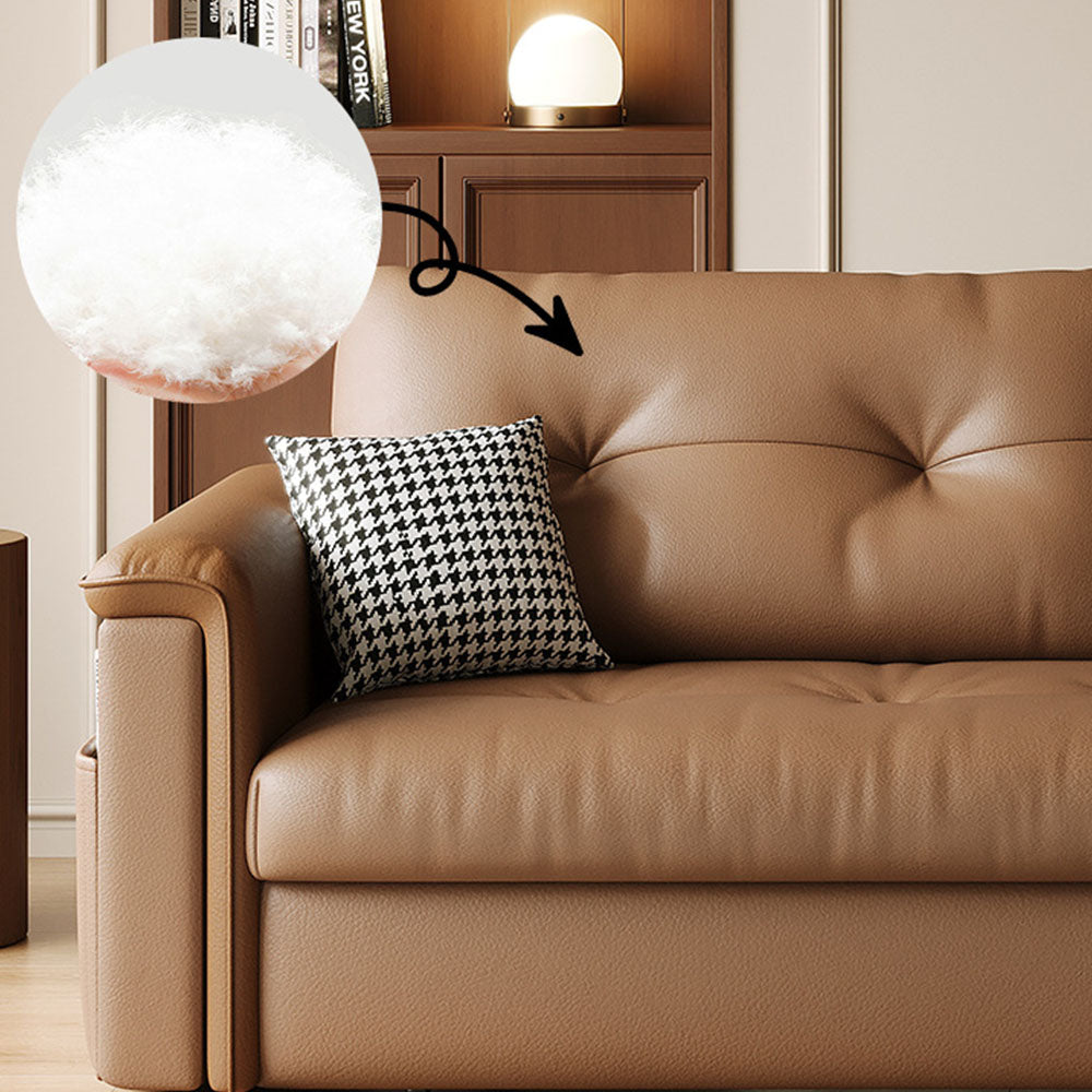 Modern Brown Faux Leather Sofa Bed with Storage Convertible Sleeper Couch