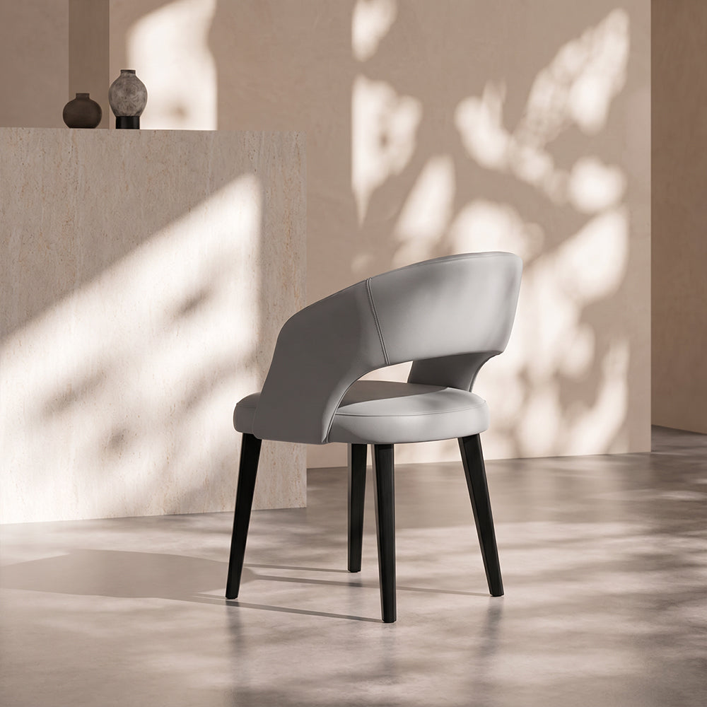 Modern Hollow Back Grey Faux Leather Padded Seat Contemporary Dining Chair 1 Piece