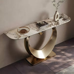 Load image into Gallery viewer, Elegant Heart-Shaped Base Console Table in Gold with Marble Top
