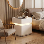 Load image into Gallery viewer, Modern LED Nightstand with Glass Top 2 Drawers Smart Bedside Table High Gloss White Design
