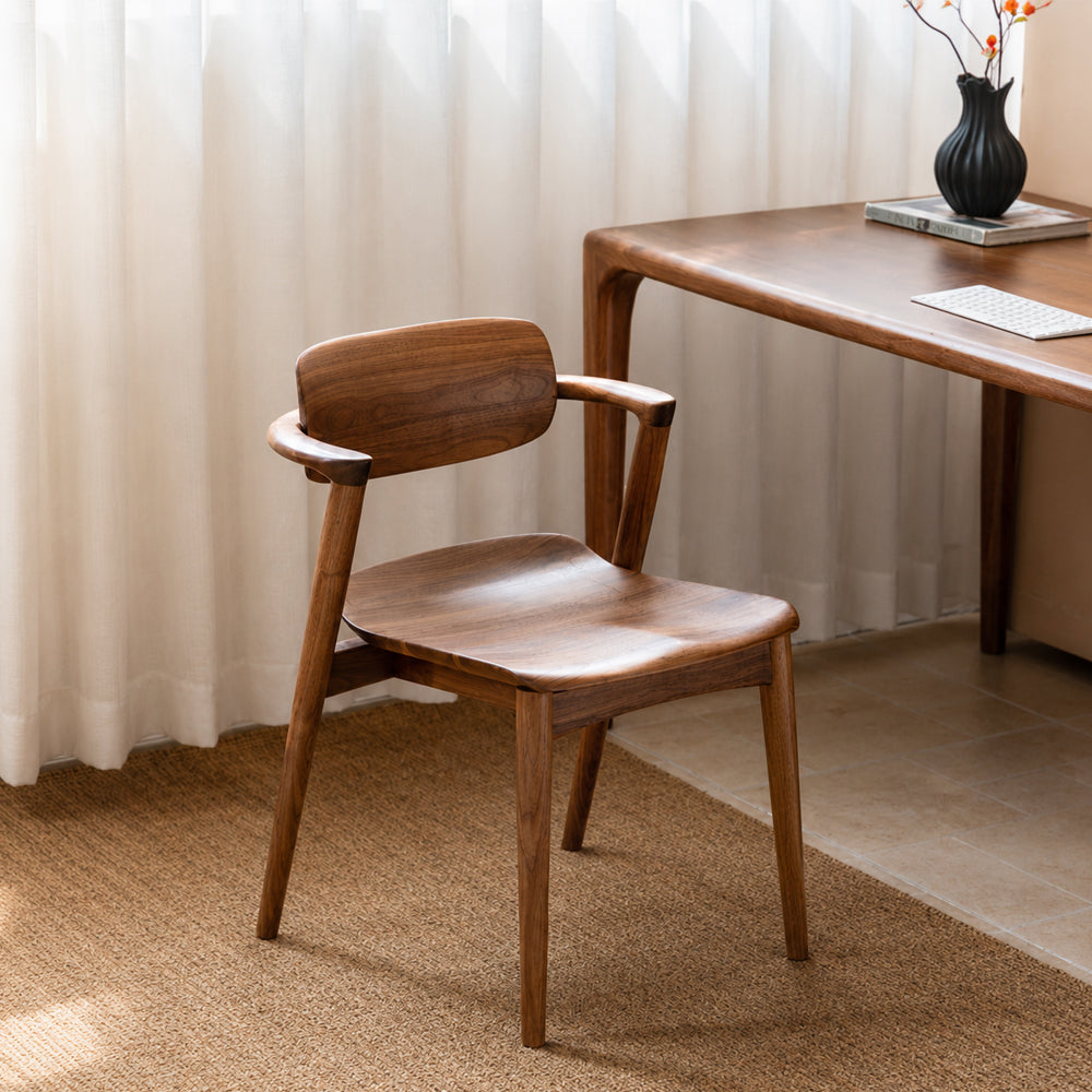 Mid-Century Solid Wood Dining Chair with Curved Armrests 1 Piece