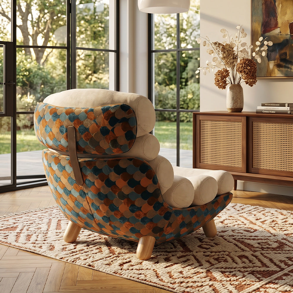 Modern Sculptural Lounge Chair with Plush Cushion and Solid Wood Legs
