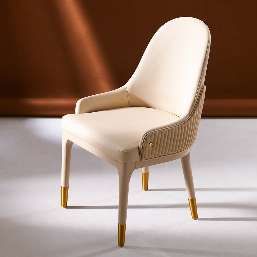 Modern Upholstered Dining Chair Set of 2 with Gold-Tipped Legs and Curved Armrests