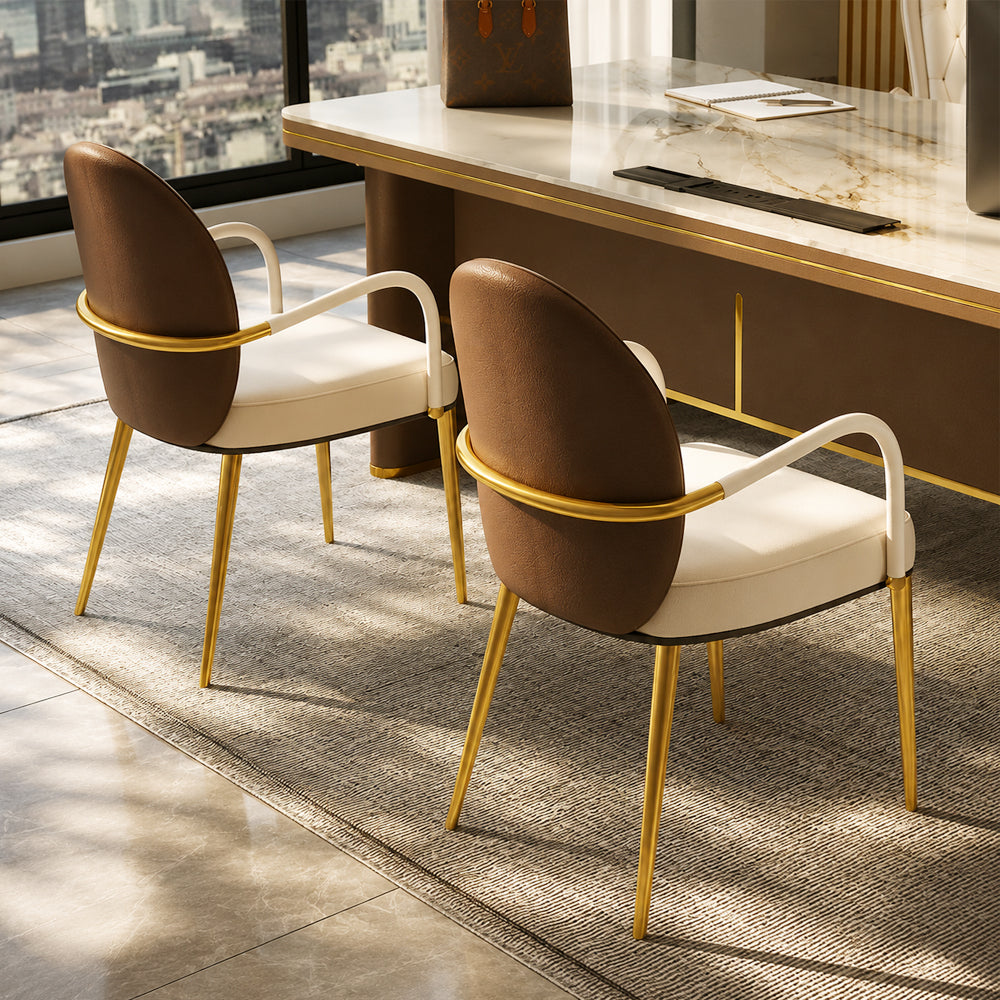2 PCS Elegant Channel Stitch Gold Frame High End Accent Dining Chair