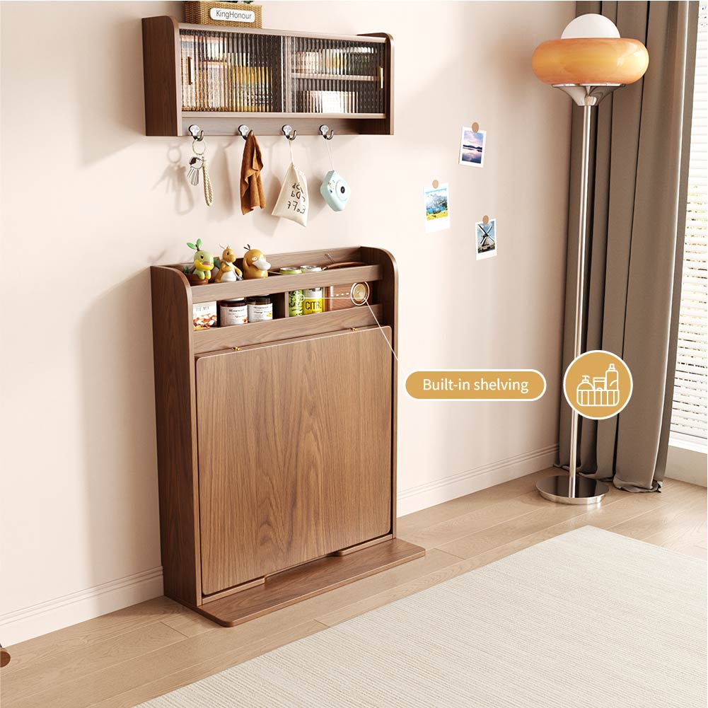 62" Wall-Side Murphy Foldable Dining Table with Integrated Shelf Storage