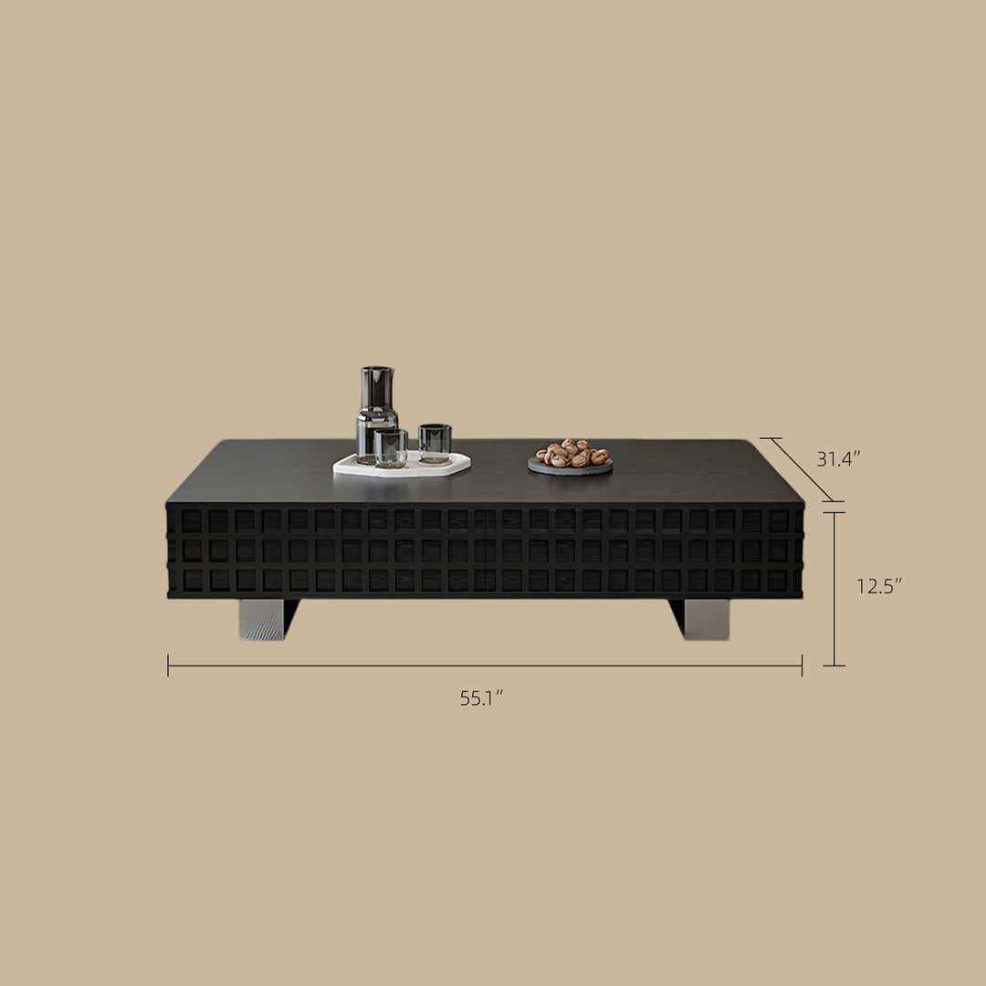 55.1" Modern Black Coffee Table with Storage Drawers Wooden Center Table Minimalist Living Room Furniture