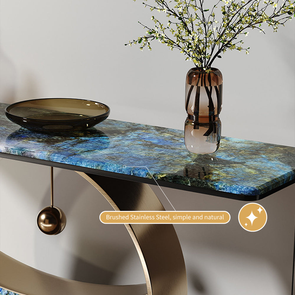 Luxurious Blue & Gold Console Table with Elegant Circular Base
