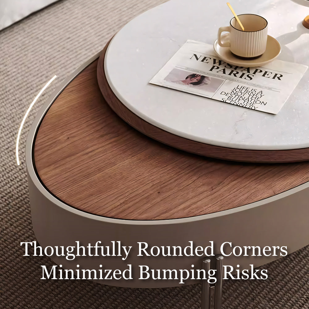 46.8'' Modern Lift-Top Coffee Table with Sintered Stone Top & Wood Base Sculptural Curved Design with Hidden Storage