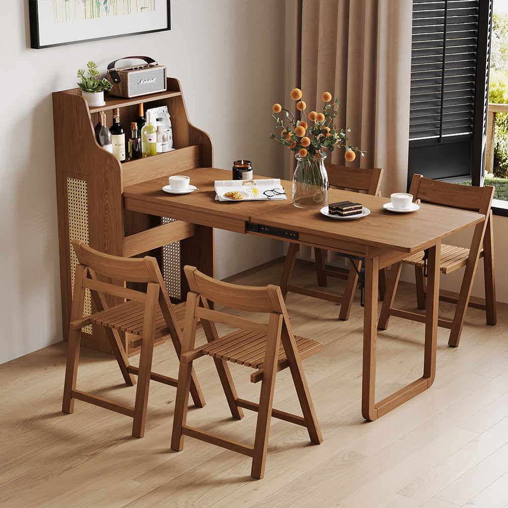 69" Rattan Cabinet Murphy Dining Table Set with USB Charging