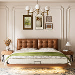 Load image into Gallery viewer, Modern Floating Bed with LED Lighting &amp; Upholstered Headboard
