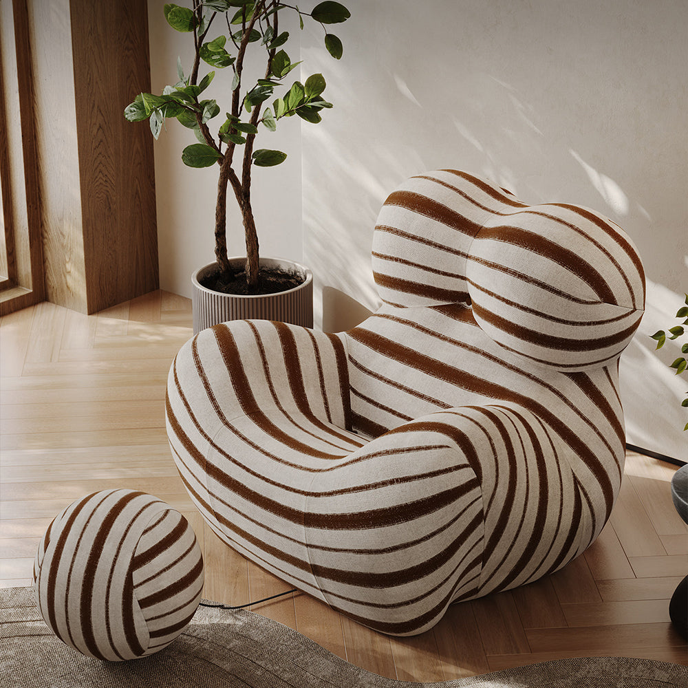 Modern Sculptural Striped Accent Chair Artistic Lounge Chair
