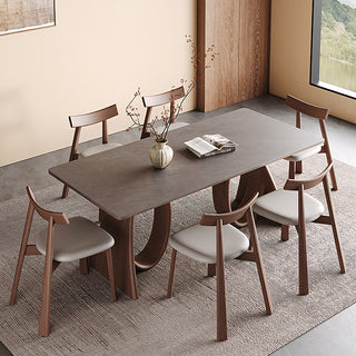 Contemporary Wooden Dining Table with Ceramic Top Modern Aesthetic