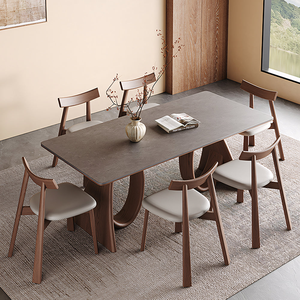 Contemporary Wooden Dining Table with Ceramic Top Modern Aesthetic