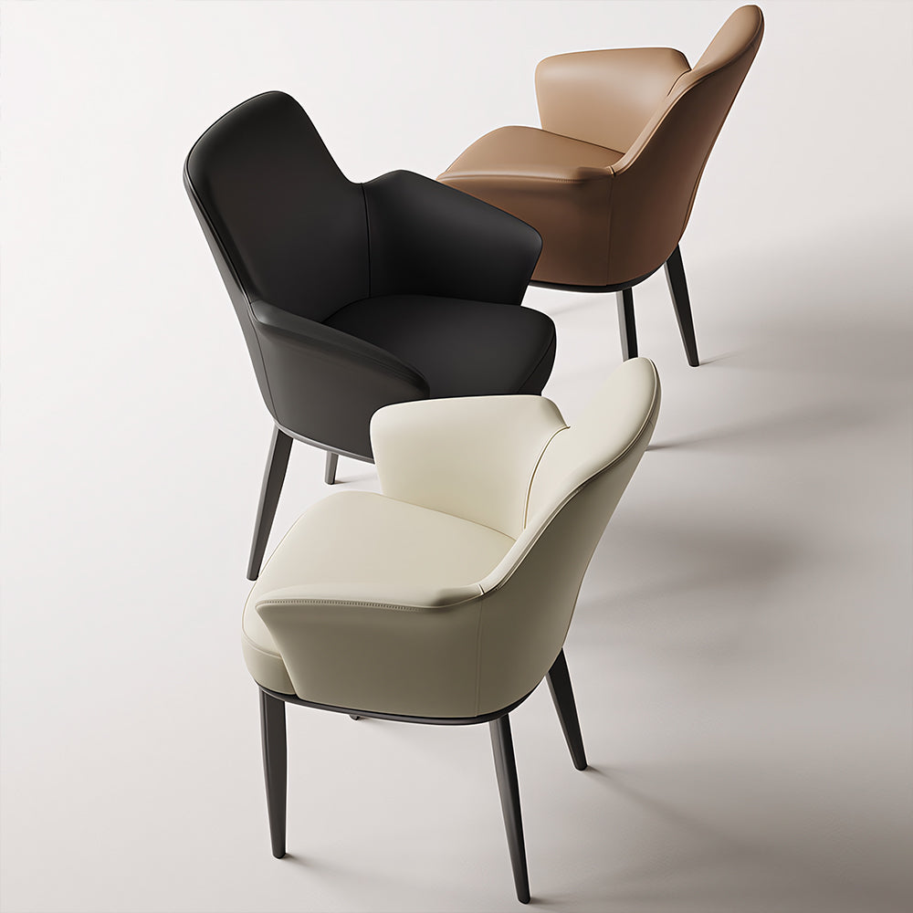 Modern Faux Leather Dining Chair with Curved Armrests and Metal Legs 1 Piece