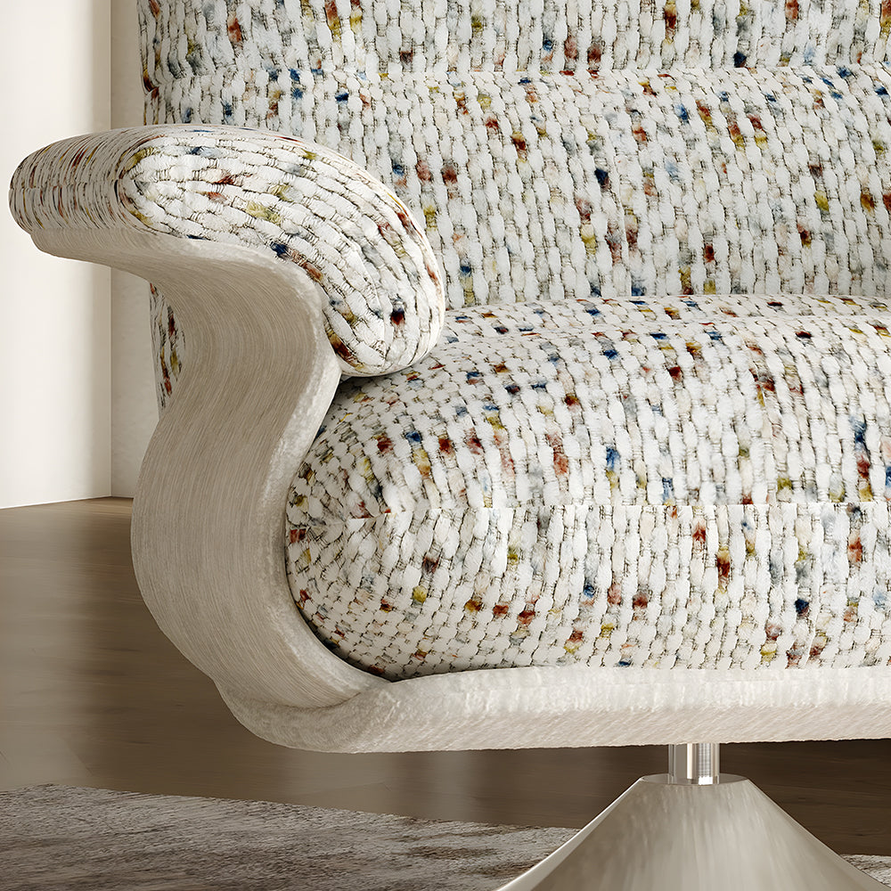 Modern Swivel Lounge Chair with Speckled Jacquard Upholstery Curved Wood Frame and Stainless Steel Base