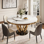 Load image into Gallery viewer, Round Dining Table Lazy Susan Marble Effect Ring Base Gold Accents Perfect for 4-6 People
