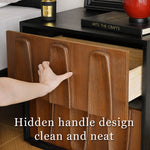 Load image into Gallery viewer, Modern Walnut Nightstand with Fluted Drawer Design Black Frame Wooden Bedside Table
