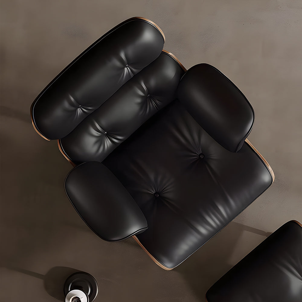 Mid Century Modern Lounge Chair Faux Leather Upholstery Walnut Wood Veneer Recliner Armchair