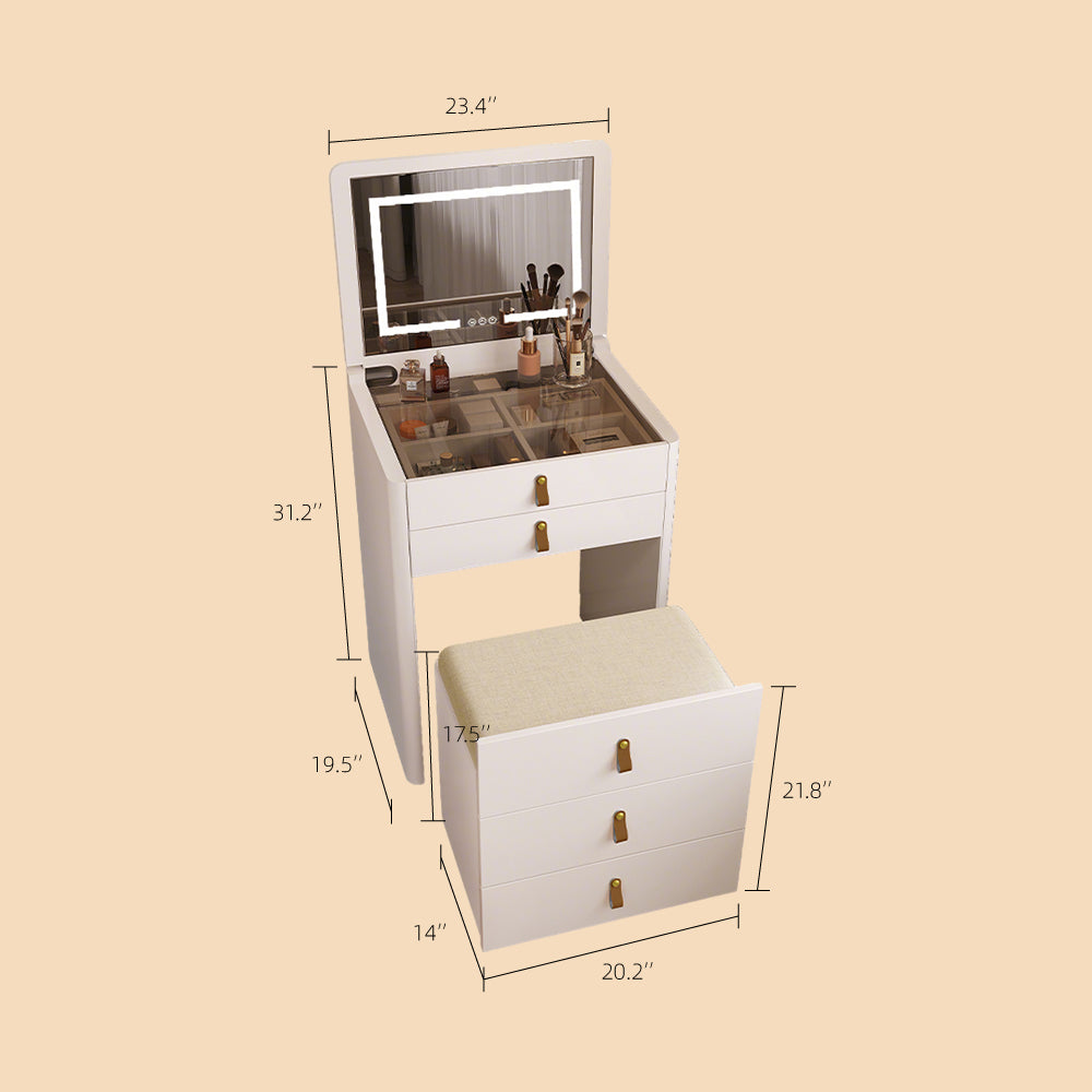 Functional Makeup Vanity Built-in Mirror Organized Storage Drawers Rolling Stool