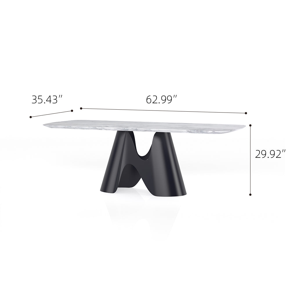 Sculptural Carbon Steel Base Calcined Grey Stone Oval Dining Table