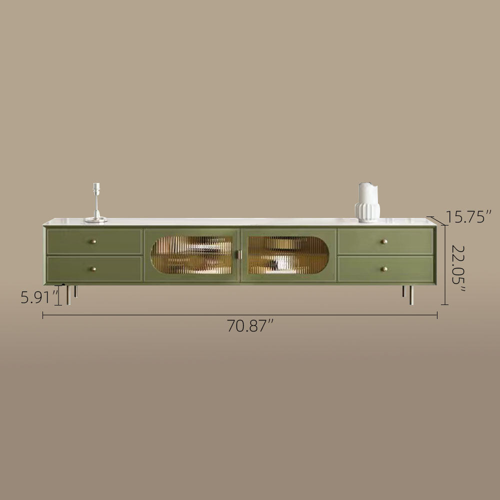 70.87" Modern Green TV Stand with Gold-Ribbed Glass Doors & Storage Drawers