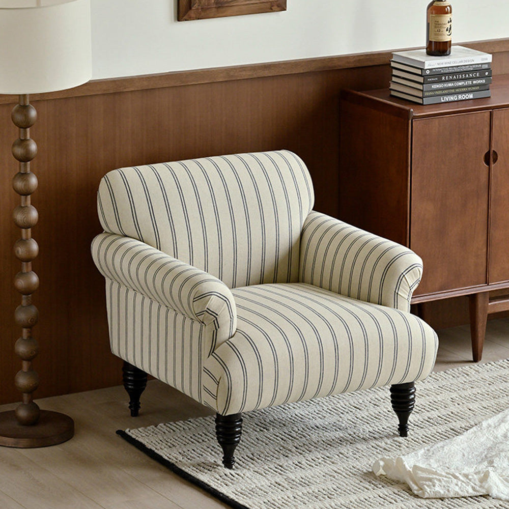 Classic Coastal Striped Rolled Arm Accent Chair for Living Room