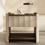 Load image into Gallery viewer, Modern Minimalist Nightstand with Soft Leather Finish and Walnut Top Drawer Bedside Table
