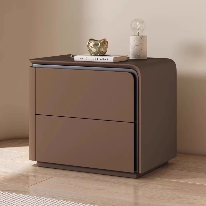 Modern Minimalist Bedside Table with Rounded Edges Two-Drawer Nightstand for Bedroom