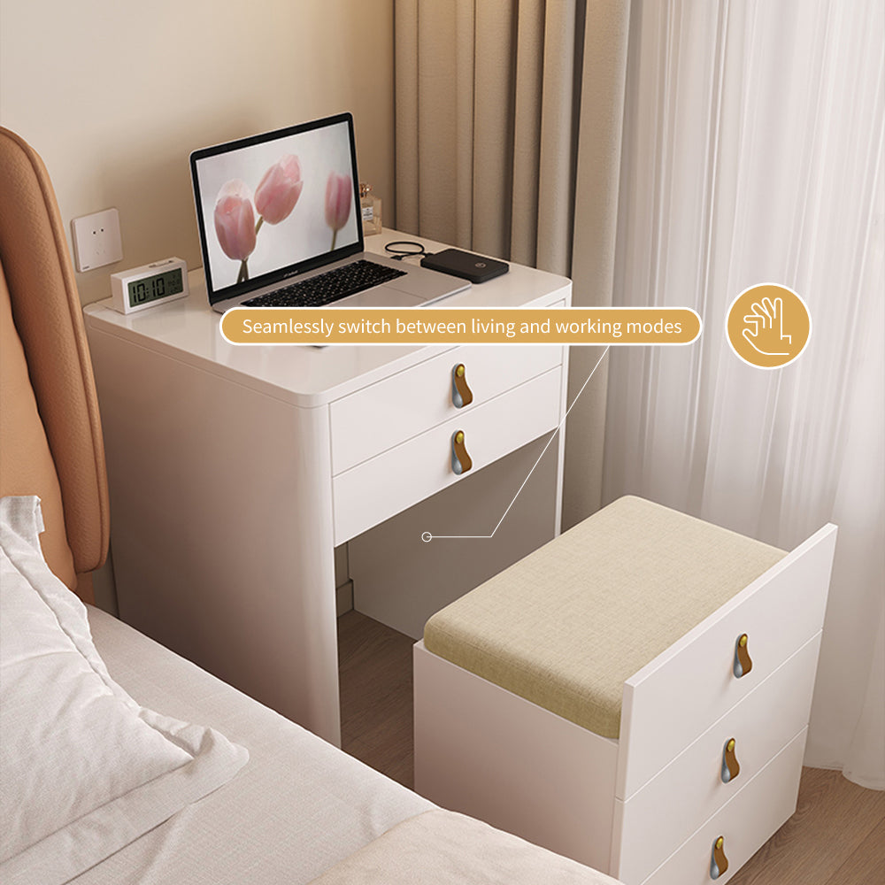 Functional Makeup Vanity Built-in Mirror Organized Storage Drawers Rolling Stool