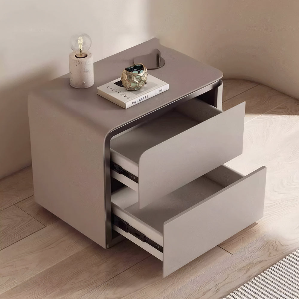 Modern Minimalist Bedside Table with Rounded Edges Two-Drawer Nightstand for Bedroom