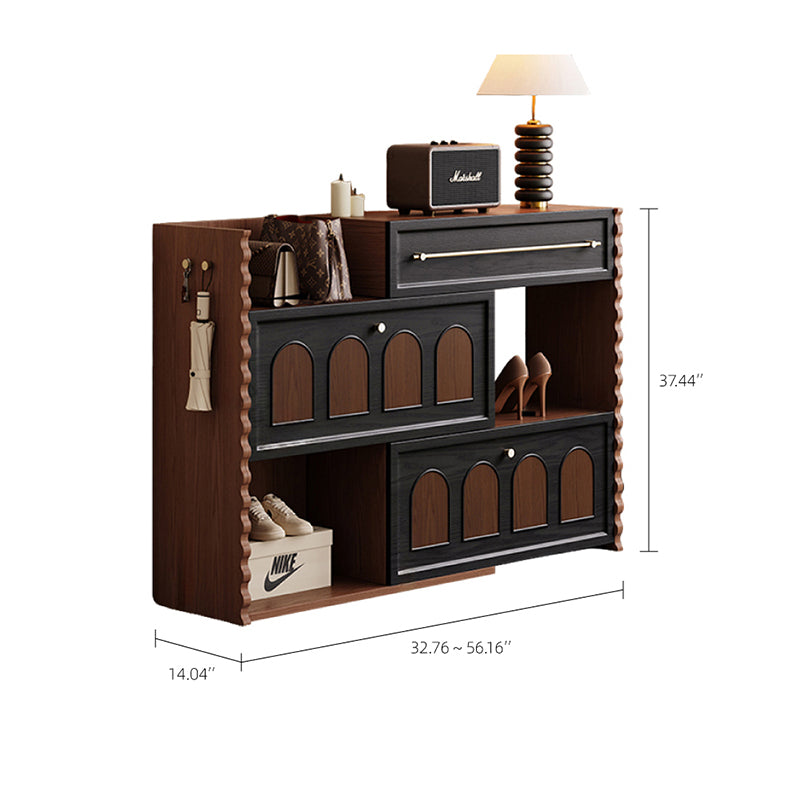 Extendable Shoe Cabinet Black & Walnut Modern Storage Organizer