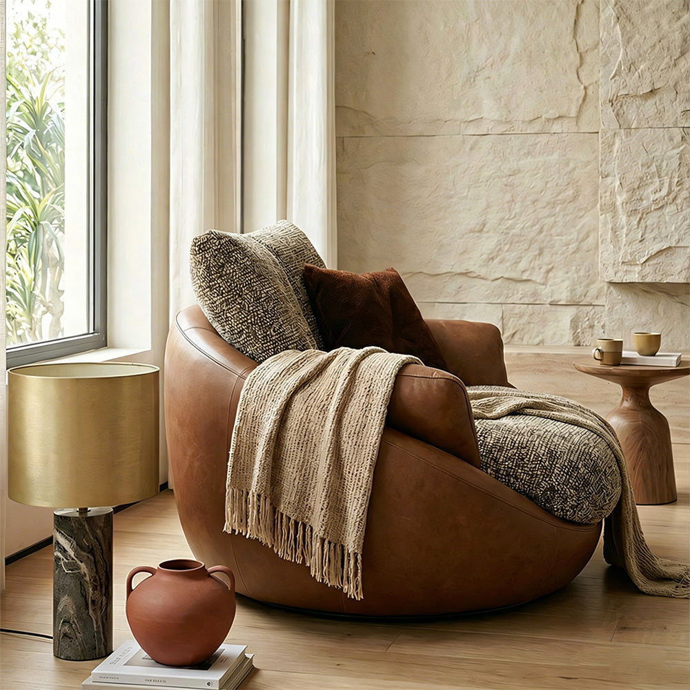 Modern Oversized Lounge Chair Faux Leather Upholstery Deep Seat Cozy Accent Chair