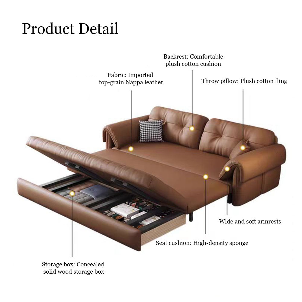 Contemporary Faux Leather Sofa Bed Sleeper Sofa with Hidden Storage & Metal Frame