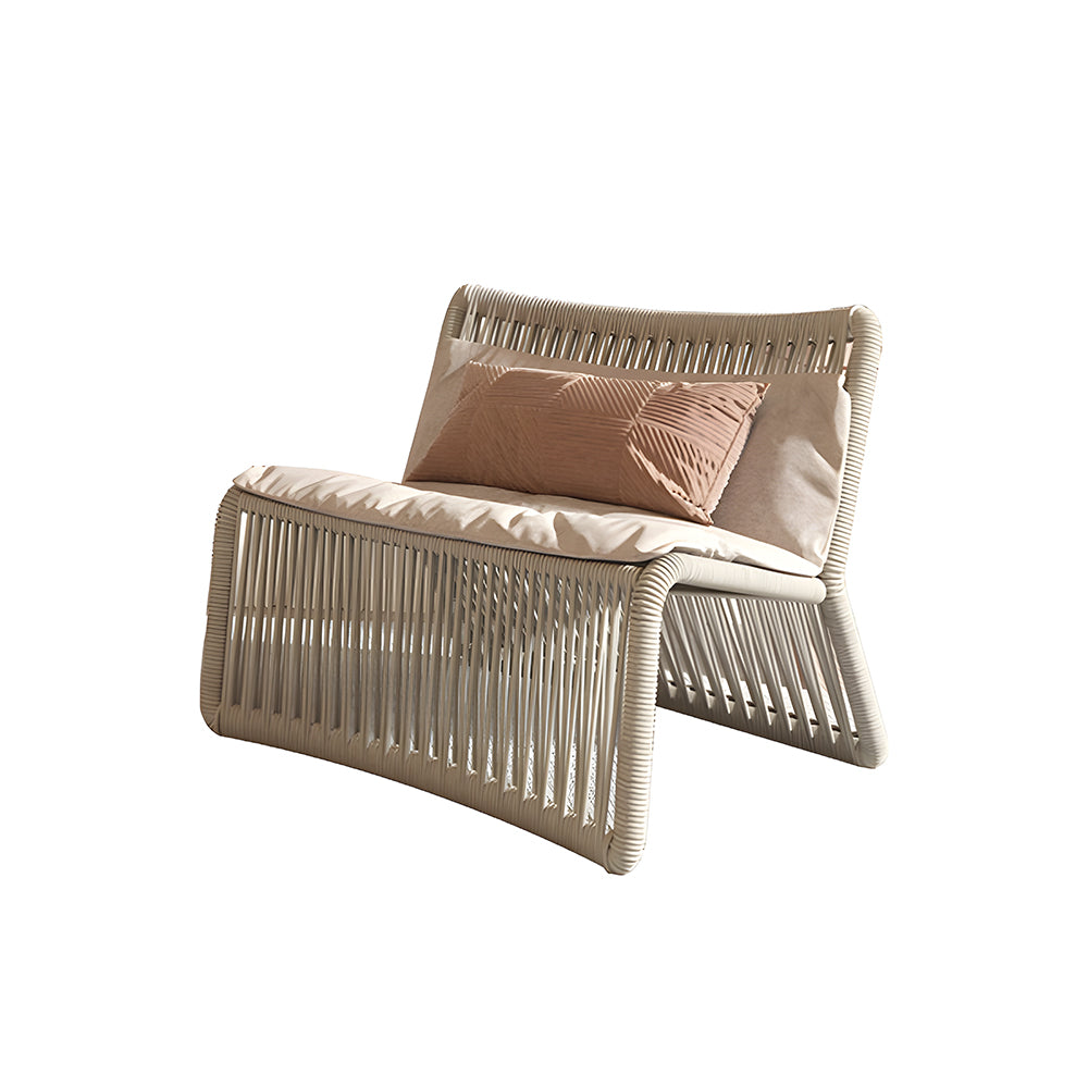 Boho Rattan Accent Chair with Cushioned Seat and Open-Weave Design
