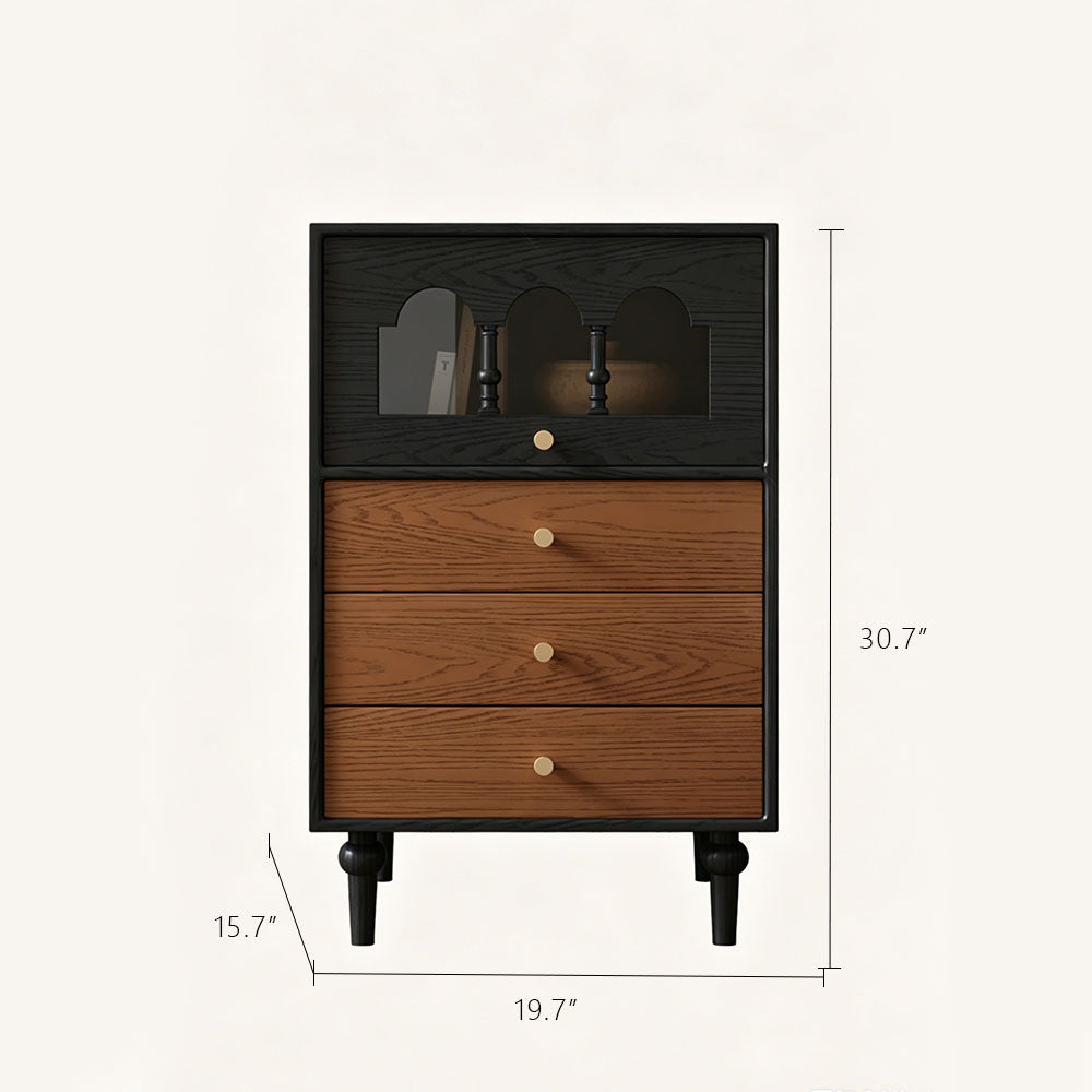 Modern Walnut Nightstand with Mirrored Drawer Mid Century Bedside Table