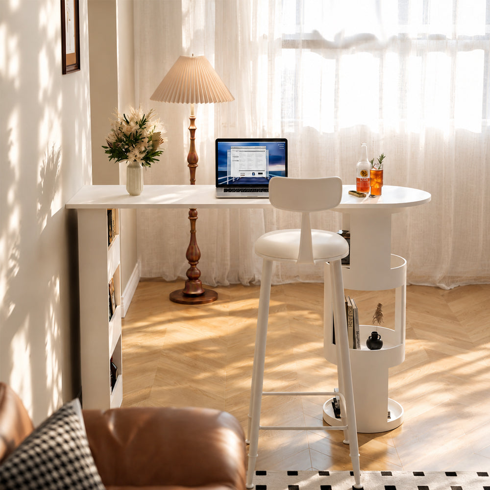 Multi Function White Sofa Side Bar Table with Layered Storage Space