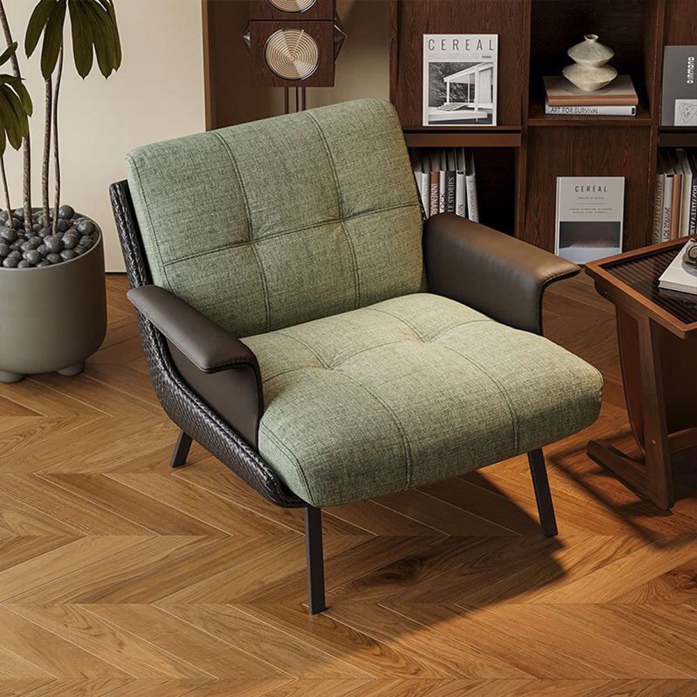 Modern Accent Lounge Chair Mixed Fabric and Faux Leather Armchair Upholstered Leisure Chair with Metal Legs